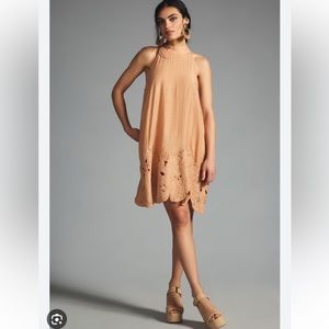 By Anthropologie Floral Cutwork Halter Peach Dress size M